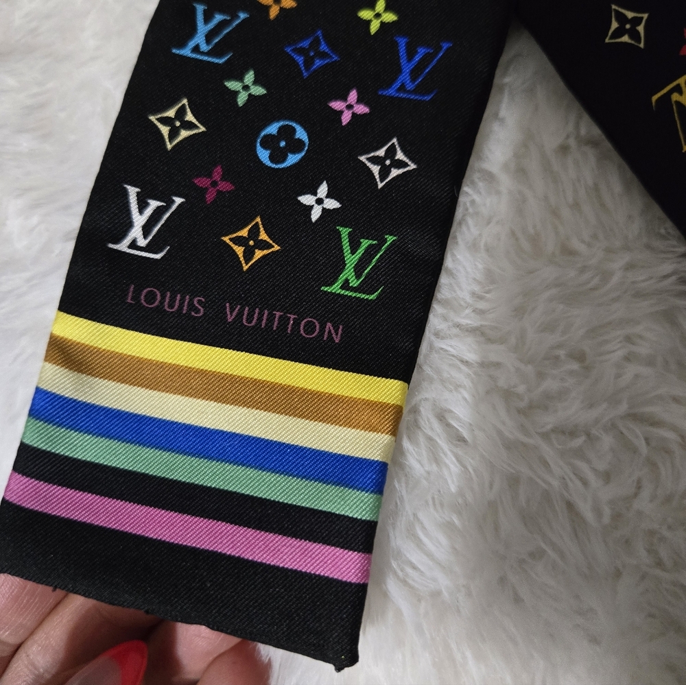 🔥 Louis Vuitton x Takashi Murakami Silk Monogram Multicolor Bandeau Black 🔥 - Picture 5 of 8